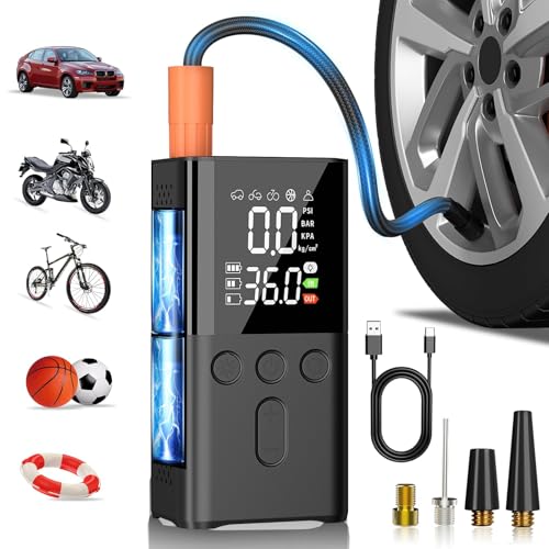 WYRIAZA Tire Inflator Portable Air Compressor 150PSI Air Pump for Car Tires with LED Light, Digital Multifunctional Electric Cordless Tire Inflator for Car Motorcycle Bike and More