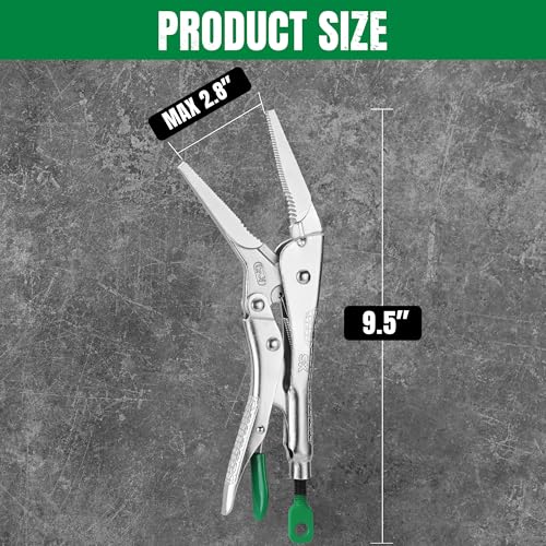 SK 9.5" Long Nose Locking Pliers, Vice Grips, Premium CR-V Steel | Vise Grip Pliers, Nickel-Plated Finish, Ergonomic Anti-slip Handle, Ideal for Welding or Assembly - size: 9.5"