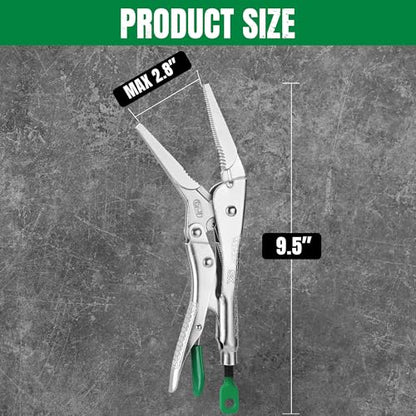 SK 9.5" Long Nose Locking Pliers, Vice Grips, Premium CR-V Steel | Vise Grip Pliers, Nickel-Plated Finish, Ergonomic Anti-slip Handle, Ideal for Welding or Assembly - size: 9.5"