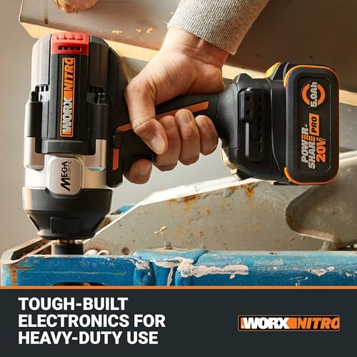 WORX Cordless Impact Wrench 20V 1/2" Brushless, WX276L | 1400 FT-LBS Breakaway Force; Constant Torque System; Auto Stop Mode; 5.0Ah Battery & 2.0Ah Charger Included; PowerShare - style: 20V Cordless Brushless High Torque Impact Wrench(Battery Pack & Charg