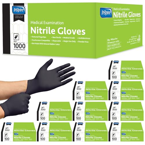 Inspire Black Nitrile Disposable Gloves | 4.5 Nitrile Disposable Safety Medical Cooking Cleaning Gloves - size: XX-Large, style: Black - Case of 1000