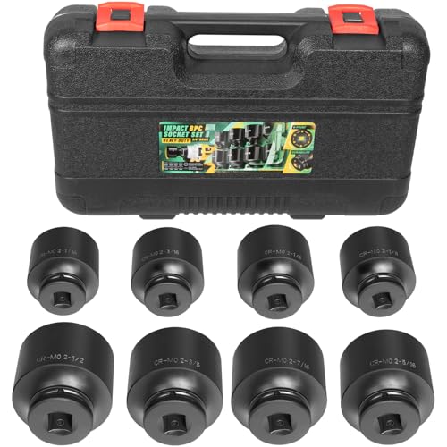 8PCS 3/4" Drive Spindle Axle Nut Impact Socket Set, 2-1/16" to 2-1/2" | Heavy Duty 6-Point CR-MO Chromoly Steel for Truck & Auto Repair