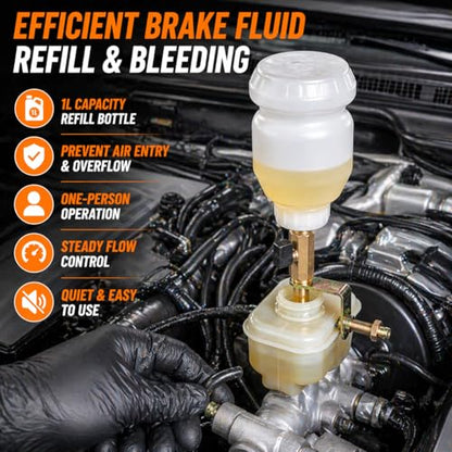 Japard Brake Fluid Refill Bottle, Bleeder Bottle with Adjustable Clamp 1 Liter Master Cylinder, Dispensing Refilling Brake Bleeder Kit, Safe to Prevent Any Spatter
