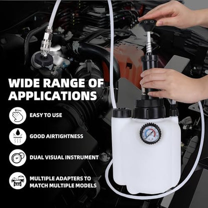3L Brake Bleeder Kit,Brake Bleeder Vacuum Pump Kit,Brake Fluid Bleeder Kit with 1L Brake Bleeder Bottle and 4 Master Cylinder Adapters,Brake Bleeding Kit Suitable for Most Vehicles (White)