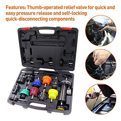 TM15 Radiator Pressure Tester Kit, Automotive Vacuum Cooling System Refill Kit, 16pcs, Made in Taiwan