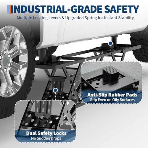 7000LBS Portable Car Lift for Trucks SUV Sedan, Heavy Duty Scissor Lift Jack with Safety Lock, Adjustable Height 6.26"-27", Hydraulic Vehicle Lifting System with Extension Plates - size: 7000 LBS-Black