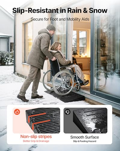 VEVOR 1.2" Rise Cuttable Threshold Ramp for Doorways, 35.4" Wide Natural Rubber Wheelchair Ramp, Non-Slip Solid Rubber Ramp with Double-Sided Tape for Doorways, Driveways, Bathroom, Smooth Tile - size: 1.2‘’ Rise