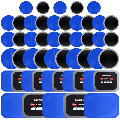 Tallew 50 Pcs Tire Patches 5 Sizes Rubber Radial Tire Repair Patch Plug Kit Heavy Duty Emergency Repair Tool for Puncture Car Truck Bus Tractor Vehicle Motorcycle 32, 42, 58, 65x80, 85x120 mm