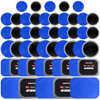 Tallew 50 Pcs Tire Patches 5 Sizes Rubber Radial Tire Repair Patch Plug Kit Heavy Duty Emergency Repair Tool for Puncture Car Truck Bus Tractor Vehicle Motorcycle 32, 42, 58, 65x80, 85x120 mm