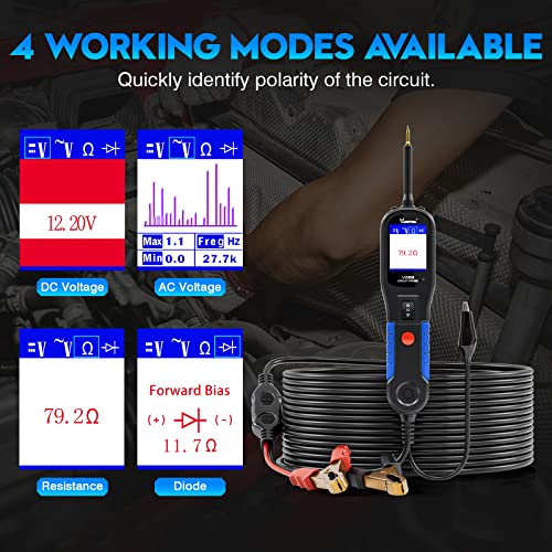 VDIAGTOOL V200 Automotive Circuit Tester, Power Circuit Probe Tester Kit, 12V-24V Short/Open Circuit Finder, AC/DC Diode Resistance Relay Fuse Component Test, Digital Voltmeter Ohmmeter, 40FT Cables