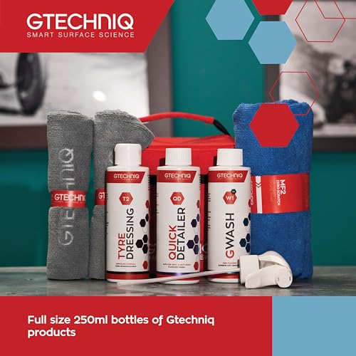 Gtechniq Basic Maintenance Car Care Kit (6-Piece) | With Shampoo, Tire Dressing, Detailer, Microfiber Drying Towel, Microfiber Buff Cloths and Kit Bag, Clean Interior & Exterior