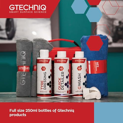 Gtechniq Basic Maintenance Car Care Kit (6-Piece) | With Shampoo, Tire Dressing, Detailer, Microfiber Drying Towel, Microfiber Buff Cloths and Kit Bag, Clean Interior & Exterior