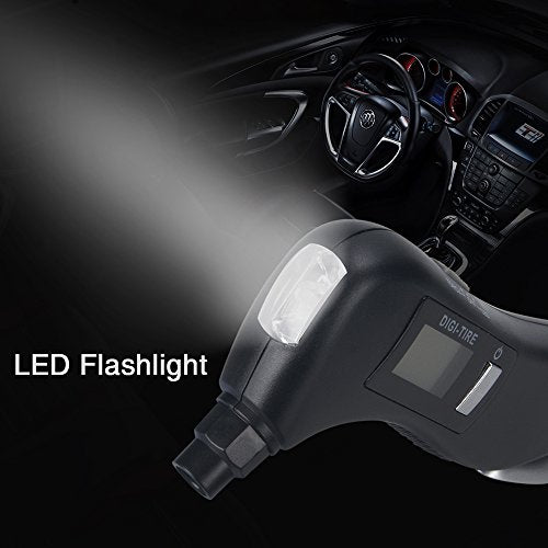 Digital Tire Pressure Gauge 150 PSI – 5-in-1 Emergency Tool for Cars, Trucks & Bikes – Includes Seatbelt Cutter, Window Breaker, LED Flashlight & Red Safety Light - 1 Pack