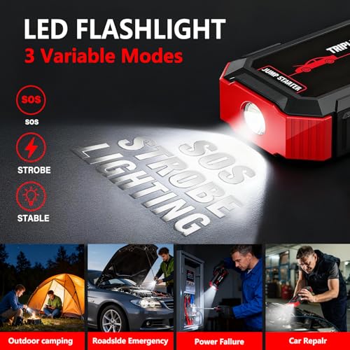 Portable Battery Jumper Starter 2000A Peak 12V Car Jump Starter & Power Booster — 12V Battery Jumper Starter Portable for Up to 6.0 L Gas / 4.0 L Diesel Engines Jump Box with LED Light