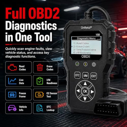 V350 OBD2 Diagnostic Diagnostic Tool Tool, Code Reader, Engine Light Diagnostic Tool, Battery Voltage Tester, for OBD2 Cars & Trucks Since 1996