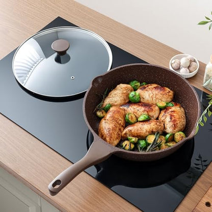 SENSARTE Nonstick Deep Frying Pan Skillet, 12-inch Saute Pan with Lid, Stay-Cool Handle, Healthy Cookware Cooking Pan with Cover, Induction Compatible (Toffee Brown) - color: Toffee Brown, size: 12-inch/5QT