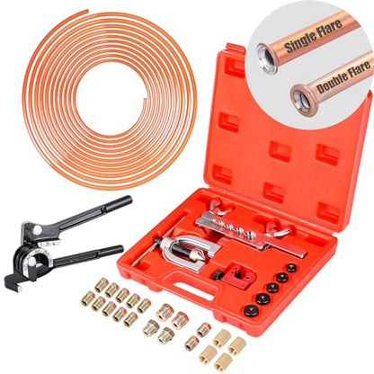 3/16" Complete Brake Line Repair Kit - 25 Ft Copper Coated Tubing, Flaring Tool, Bender & Fittings (20 Pcs) - size: 3/16" Brake Line Kit With Tube Bender