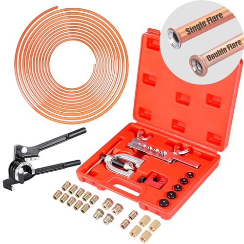 3/16" Complete Brake Line Repair Kit - 25 Ft Copper Coated Tubing, Flaring Tool, Bender & Fittings (20 Pcs) - size: 3/16" Brake Line Kit With Tube Bender