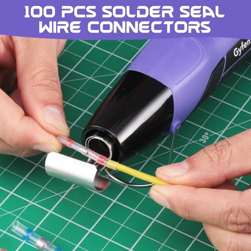 100Pcs Heat Shrink Solder Seal Wire Connectors with Heat Gun & 200Pcs Heat Shrink Tubing, 350W 2-Temp Mini Heat Gun for Automotive Marine Wiring Repair