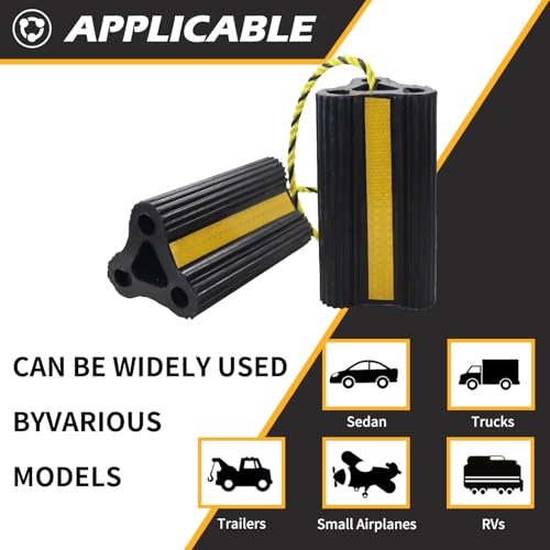 Wheel Chocks for RV Trailer [1pair/2pack with Rope] Camper Trucks and Aircraft, Versatile Heavy Duty Rubber Wheel Chocks Block for with 3 Reflective Strips, Tire Wheel Immobilizers & Chocks - size: 8.21"1pair2pack