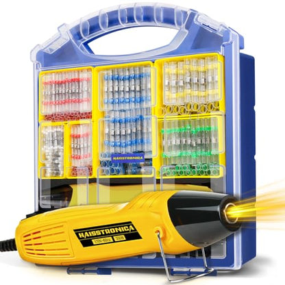 haisstronica Solder Seal Wire Connectors Set with Heat Gun,Waterproof Electrical Connectors Moving Storage Boxes Heat Gun for Automotive, Marine, Wiring Repair (360PCS) - size: 360PCS