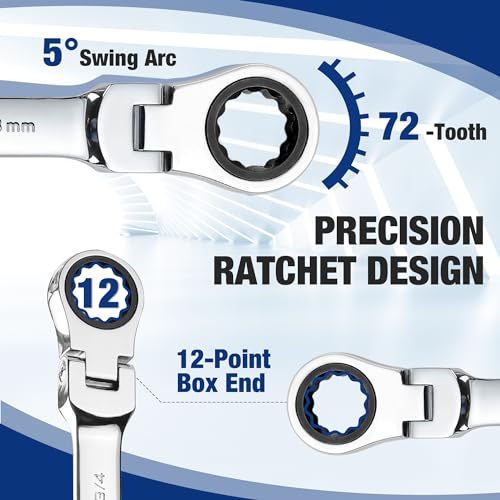WORKPRO 22-Piece Ratcheting Wrench Set, Flex-Head Ratchet Combination Wrench Sets with Organizer Box, 72 Teeth, Metric 6-18mm & SAE 1/4-3/4" - style: Flex-head & Polished