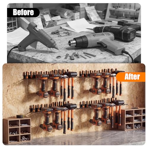 Frienda 4 Pack Power Tool Organizer Drill Holder Wall Mount Drill Holder Heavy Duty Garage Storage and Tool Organizer with 8 Slots 32 Screwdriver Rack Ideal Garage Organization Gifts for Power Tools