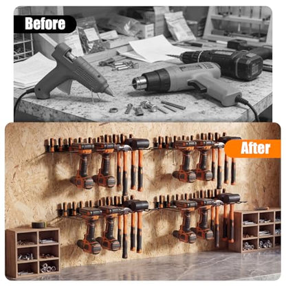 Frienda 4 Pack Power Tool Organizer Drill Holder Wall Mount Drill Holder Heavy Duty Garage Storage and Tool Organizer with 8 Slots 32 Screwdriver Rack Ideal Garage Organization Gifts for Power Tools