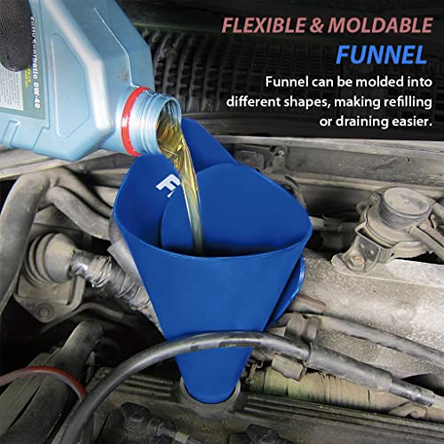 FIRSTINFO Large Flexible Oil Draining Tool Funnel, 21.8" Extended Reach | Moldable Reusable Spill Free Oil Filling, F3555B
