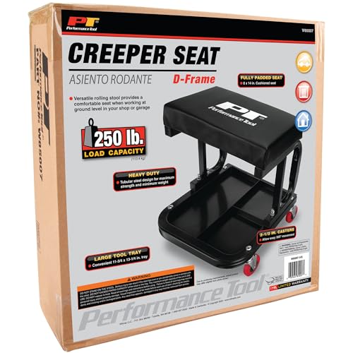 Performance Tool W85007 C-Frame Creeper Rolling Work Seat with Tool Tray for Mechanic Garages and Workshops, Black, 11.5 x 12.5-inch Tray - style: C-Frame Seat