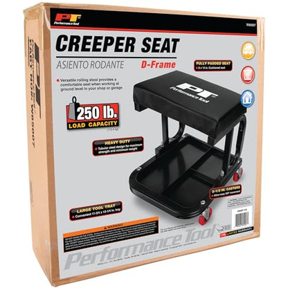 Performance Tool W85007 C-Frame Creeper Rolling Work Seat with Tool Tray for Mechanic Garages and Workshops, Black, 11.5 x 12.5-inch Tray - style: C-Frame Seat