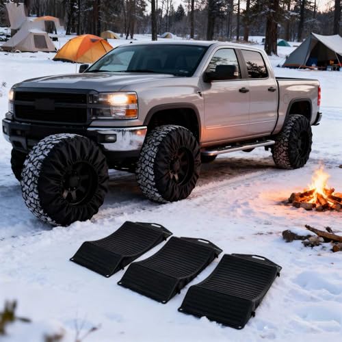 4-Pack Tire Saver Ramps with Anti-Slip Interlocking Pads – Car Wheel Chocks for Tire Flat Spot Prevention, Long-Term Storage Ramp for Cars, RVs, and Trailers – 80,000 lbs Load Capacity
