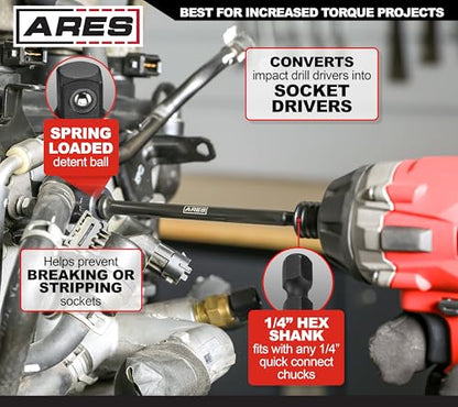 ARES 70388-10-Piece 3/8-Inch Drive 6-Inch Impact Grade Socket Adapter Set - Extensions Turn Power Drill into High Speed Nut Driver - size: 3/8-Inch Drive 6-Inch