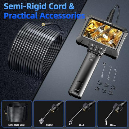WINWEND Endoscope Camera with Light - IP67 Waterproof Borescope Camera with 8 Adjustable LED Lights | 4.3" LCD Screen Borescope | HD 1080P Inspection Cameras with 16.5ft Semi-Rigid Cord Tools for Men