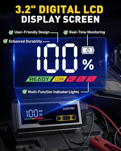 AUXITO Jump Starter 8000A Portable Car Battery Jump Starter with Large LCD Display Jump Cable with Smart Clamps Power Bank Emergency Flashlight for Cars Heavy Duty Jumper Box for Car Battery - size: T4-8000A