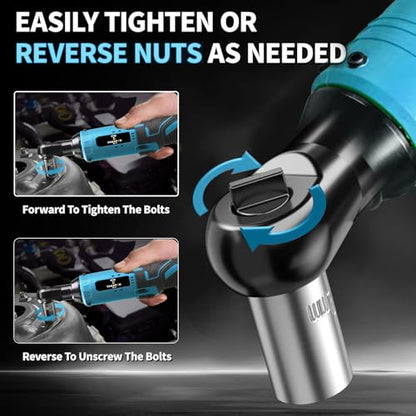 Tegatok Cordless Electric Ratchet Wrench Set, 40FT-LBS (45N.m) 3/8" Electric Ratchet, 12V Cordless Ratchet Wrench, 2 x 2.0Ah Batteries Impact for Car Home, Blue
