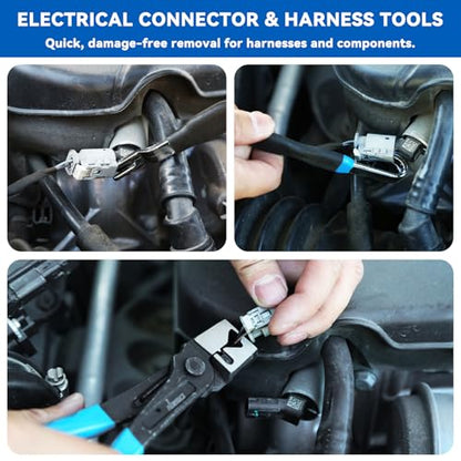 DISEN 13PCS Electrical Disconnect Pliers & Fuel Line Disconnect Tool Set, Automotive Electrical Terminal Connector Separator Removal Tool Kit with Storage Bags, Blue