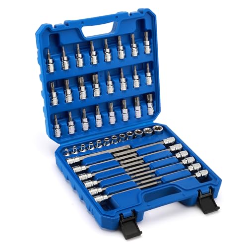 EMENTOL 48PCS 3/8"Dr. Master Torx Bit Socket Set, CR-V, S2 Steel, 5.9" Length Star Bit Socket Set, E4 -E20, T10-T60, TT10-TT60 - size: 48PCS Master Torx Bit Socket Set