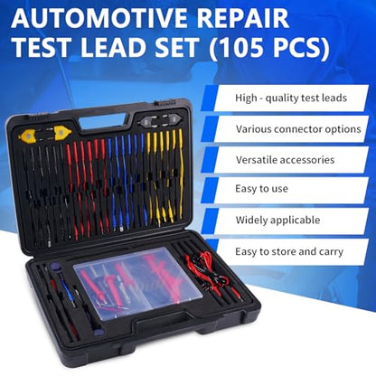 105 Piece Automotive Circuit Test Lead Kit, Multimeter Test Lead Kit, Multimeter Magnetic Kit for Fluke, Breakout Probe Kit, Large Alligator Clips, Voltmeter Leads - size: 105 Pcs Kit