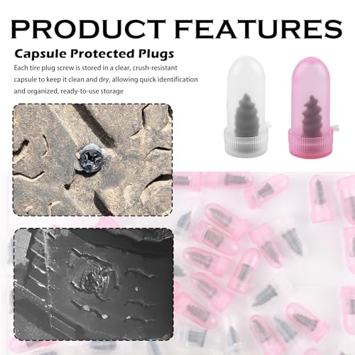 Aokdom 60PCS New Car Tire Repair Rubber Nail Kit,Emergency Screw Tire Plug Kit with 2 Sizes of Tires Repair Screws/Pliers/Screwdrivers,Self-Service Tubeless Vacuum Tires Plugs Screw Type