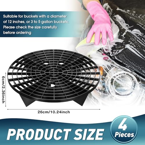 Tallew Car Wash Bucket Insert Grit Traps for Car Washing Detailing Kit Accessories Cleaning Tool Fits 12 Inch Diameter Bucket or 3-5 Gallon(Black,4 Pieces) - color: Black