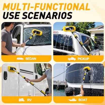 SISUPASSIE 12FT Car Wash Brush with Long Handle, 12-Inch Soft Bristle Car Cleaning Brush for Cleaning RV, Truck, Boat, Solar Panels, Yellow - color: Yellow