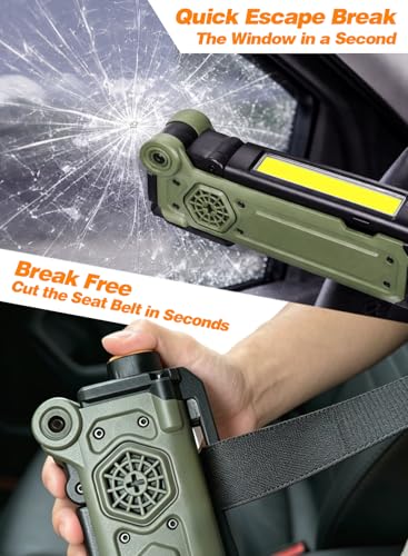 Rechargeable LED Work Light, 5000mAh Magnetic Flashlight with Stepless Dimming, SOS Red Strobe & Loud Alarm, Rotatable & Foldable Mechanic Light for Car Repair, Camping & Emergency (1 Pack Green) - color: Green