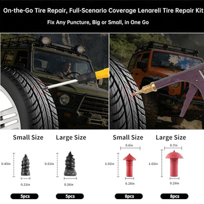 Tire Repair Kits Tubeless Tire Puncture Repair Kit with Mushroom Plug, Repairs punctures and Flat Tires for Motorcycles, Cars, Trucks, ATVs,Gun Puncture Repair Kit(Air Pump not Included Red) - color: Red+42
