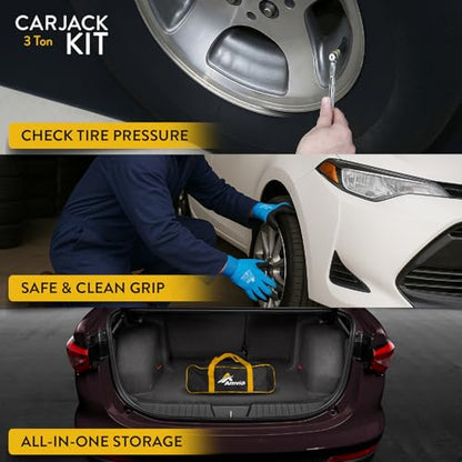 Tesla Car Jack Kit 3 Ton Scissor Jack with Rubber Pad for Auto & SUV | Portable emergency kit, Tire Jack Tool, Spare tire changing, Lug wrench, Tire pressure gauge, Work gloves - size: Car Jack Kit 3 Ton + pads/gloves/tire press