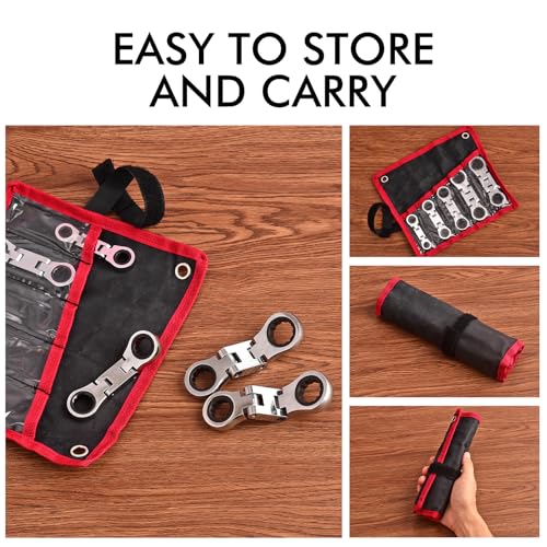 Stubby Wrenches Set, Flex Head Ratcheting Wrench Set Double Box End Ratchet Wrench 1/4 to 13/16 inch 5 Pieces SAE (SAE) - style: SAE