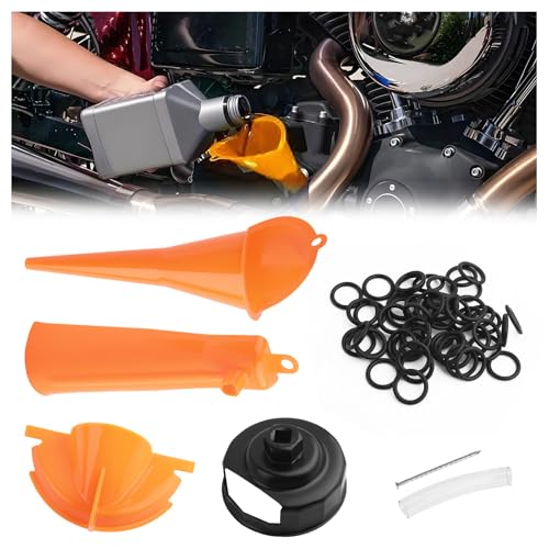 Compatible with Harley Oil Change Kit,Multi-Function Motorcycle Oil Funnel Kit Includes Oils Change Funnel/Oils Filter Wrench/Rubber O-Ring Seals,Motorcycle Tool Kits