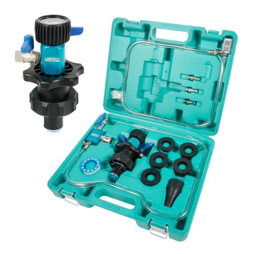 Coolant Vacuum Refill Kit, Radiator Cooling System Vacuum Fill Tool with Gauge for Leak Detection, Automotive Coolant Refill Kit with 5 Adapters & Conical Adapter