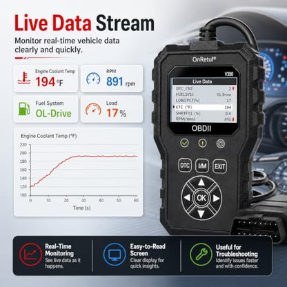 V350 OBD2 Diagnostic Diagnostic Tool Tool, Code Reader, Engine Light Diagnostic Tool, Battery Voltage Tester, for OBD2 Cars & Trucks Since 1996