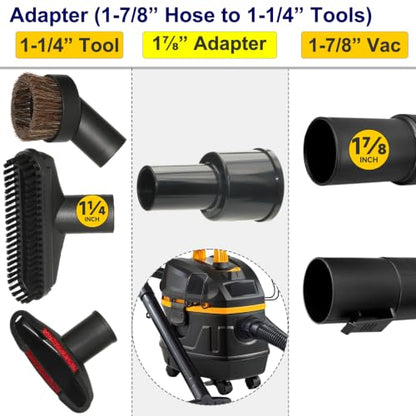 Portek 1-7/8” 1-3/8" 1-1/4" Vacuum Attachments with Adapters as Shop Vac Wet Dry Car Details Cleaning Kit, 1 1/4" Vacuum Accessories 1 3/8" 1 7/8" Adapters